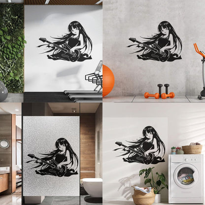 Wall Vinyl Sticker Decor Anime Girl With Guitar Music Cool Manga Removable Without Leaving Glue