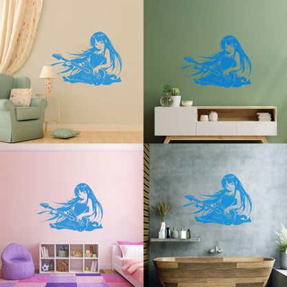 Wall Vinyl Sticker Decor Anime Girl With Guitar Music Cool Manga Removable Without Leaving Glue