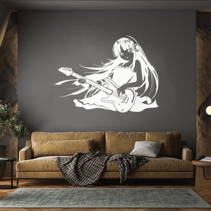 Vinyl Art Sticker Anime Girl Music Guitar Cool Equipped With Transfer Film Kit