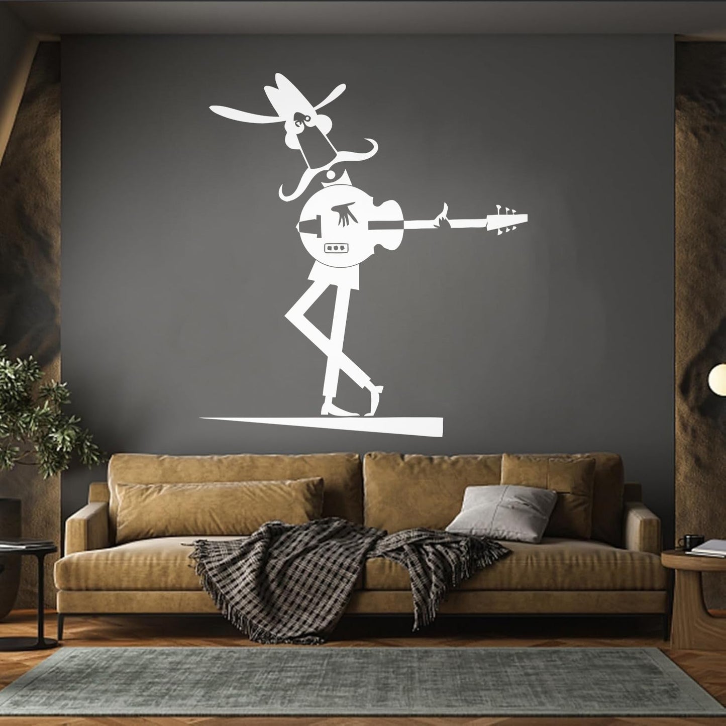 Wall Decals Pvc Cartoon Guitarist Musician Hat Big Mustache Multiple Size Options