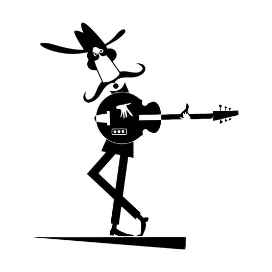 Wall Decals Pvc Cartoon Guitarist Musician Hat Big Mustache Multiple Size Options
