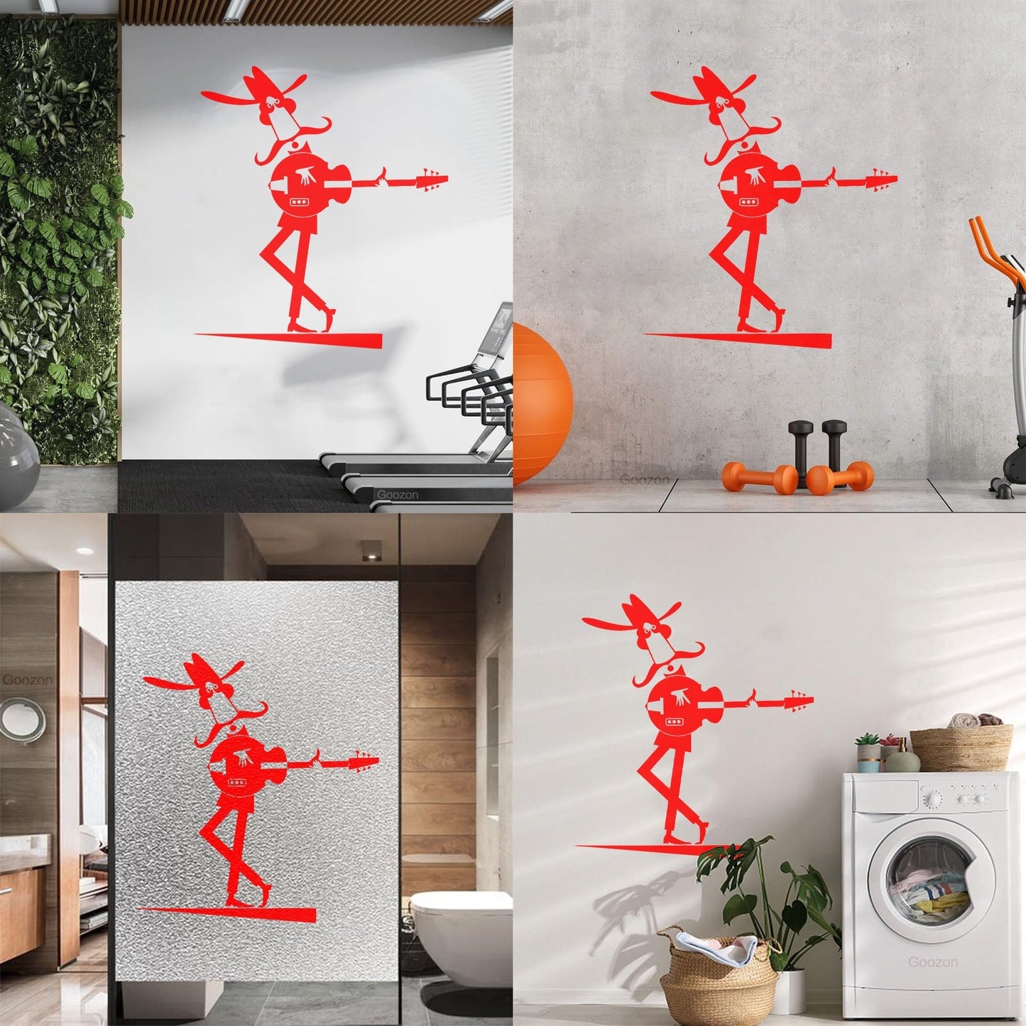 Wall Decals Pvc Cartoon Guitarist Musician Hat Big Mustache Multiple Size Options