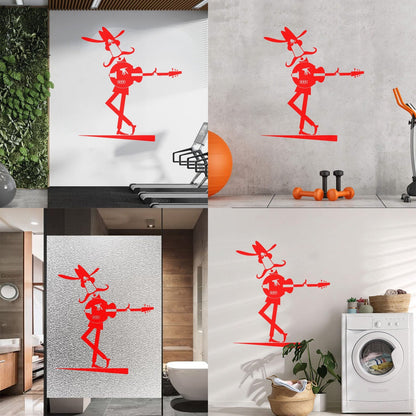 Wall Decals Pvc Cartoon Guitarist Musician Hat Big Mustache Multiple Size Options