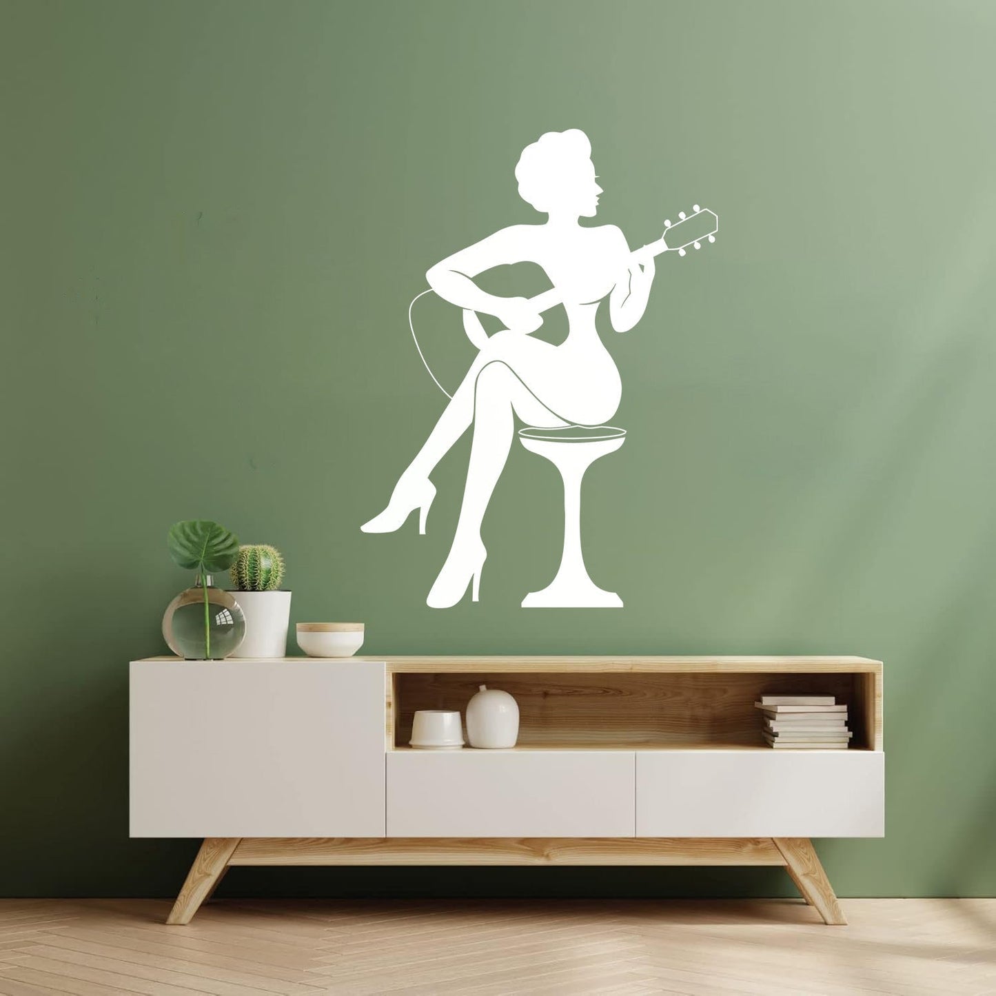 Lettering Stickers Woman Silhouette Guitar Music Singers Waterproof