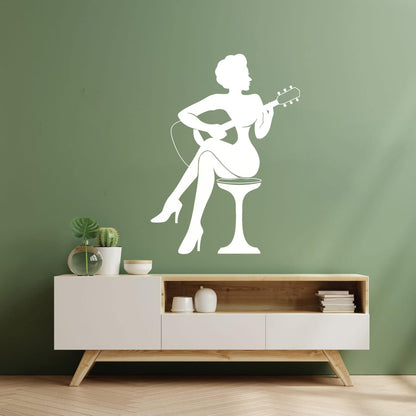 Lettering Stickers Woman Silhouette Guitar Music Singers Waterproof