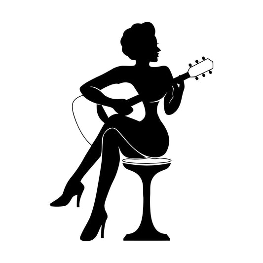 Lettering Stickers Woman Silhouette Guitar Music Singers Waterproof