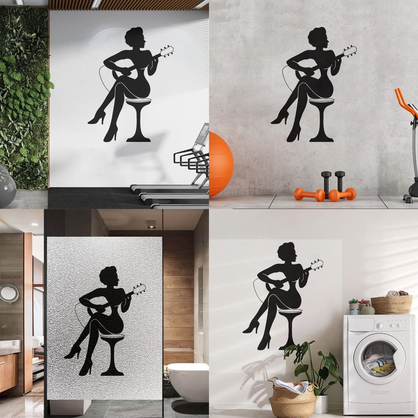 Lettering Stickers Woman Silhouette Guitar Music Singers Waterproof
