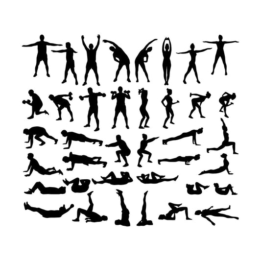 Exercise Silhouette Trains Set Icons Gymnastics Sport Vinyl Wall Stickers Multiple Size Options