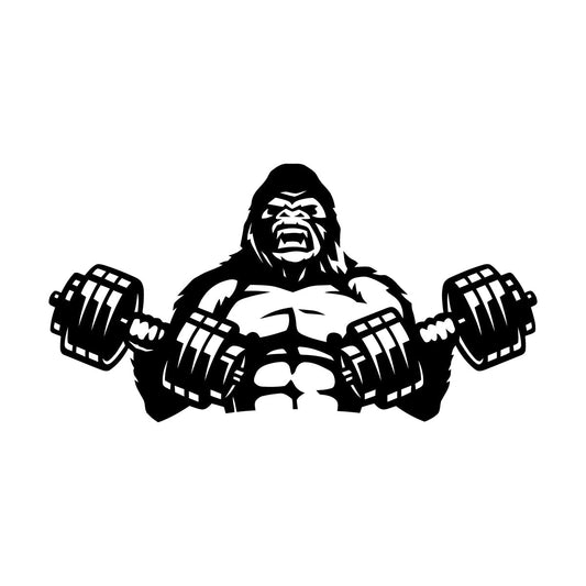 Wall Decals Fitnesscenter Gymnastics Angry Gorilla With Two Dumbbells Bodybuilding Waterproof