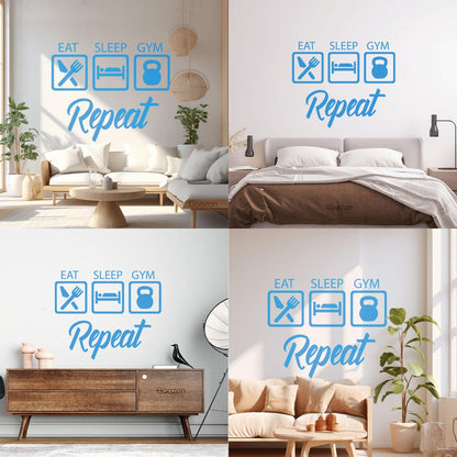 Wall Stickers Train Gymnastics Eat Sleep Repeat Boys Room Art Decoration