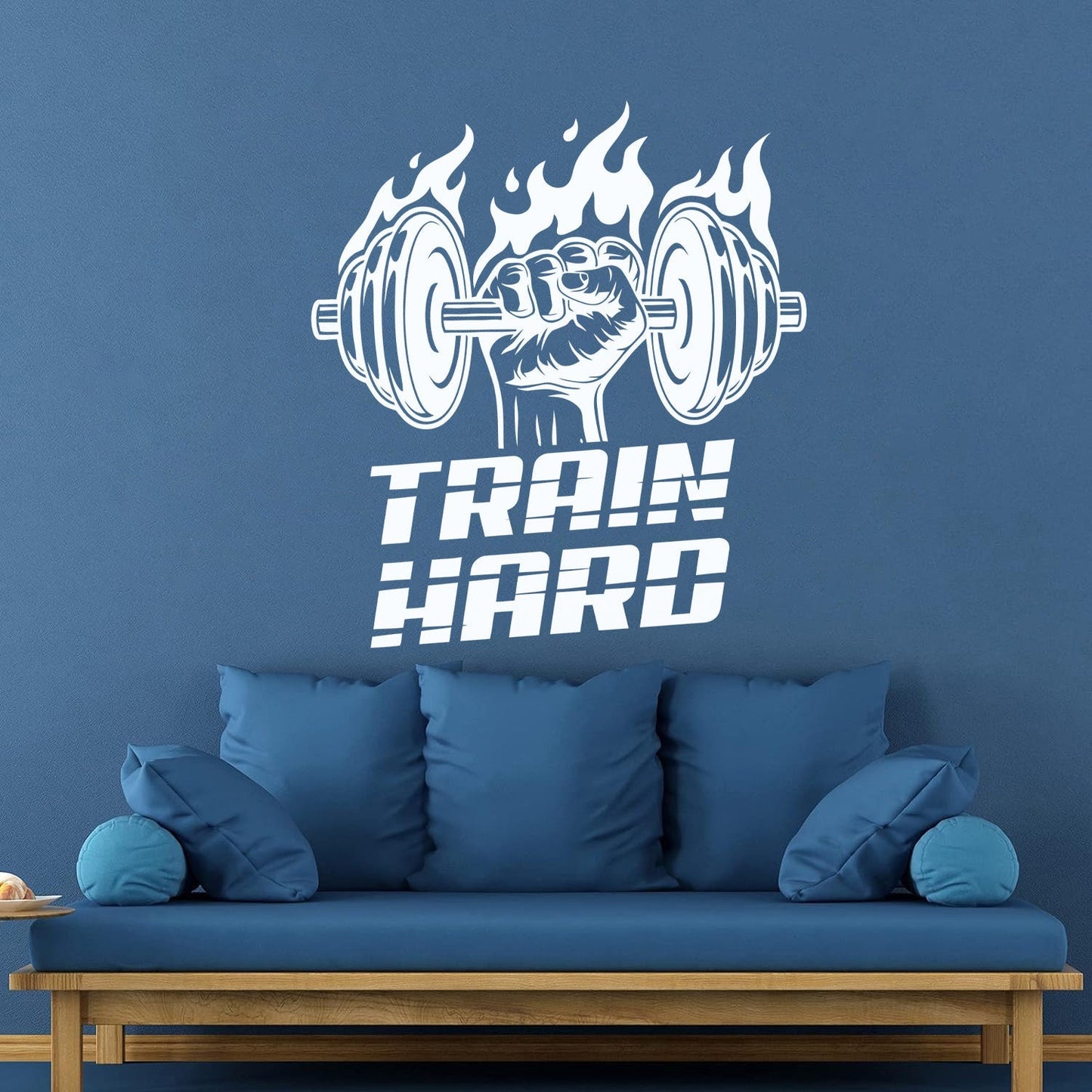 Fine Carving Decals Train Hard Barbell Gymnastics Fitnesscenter Iron Sport Wall Beautification