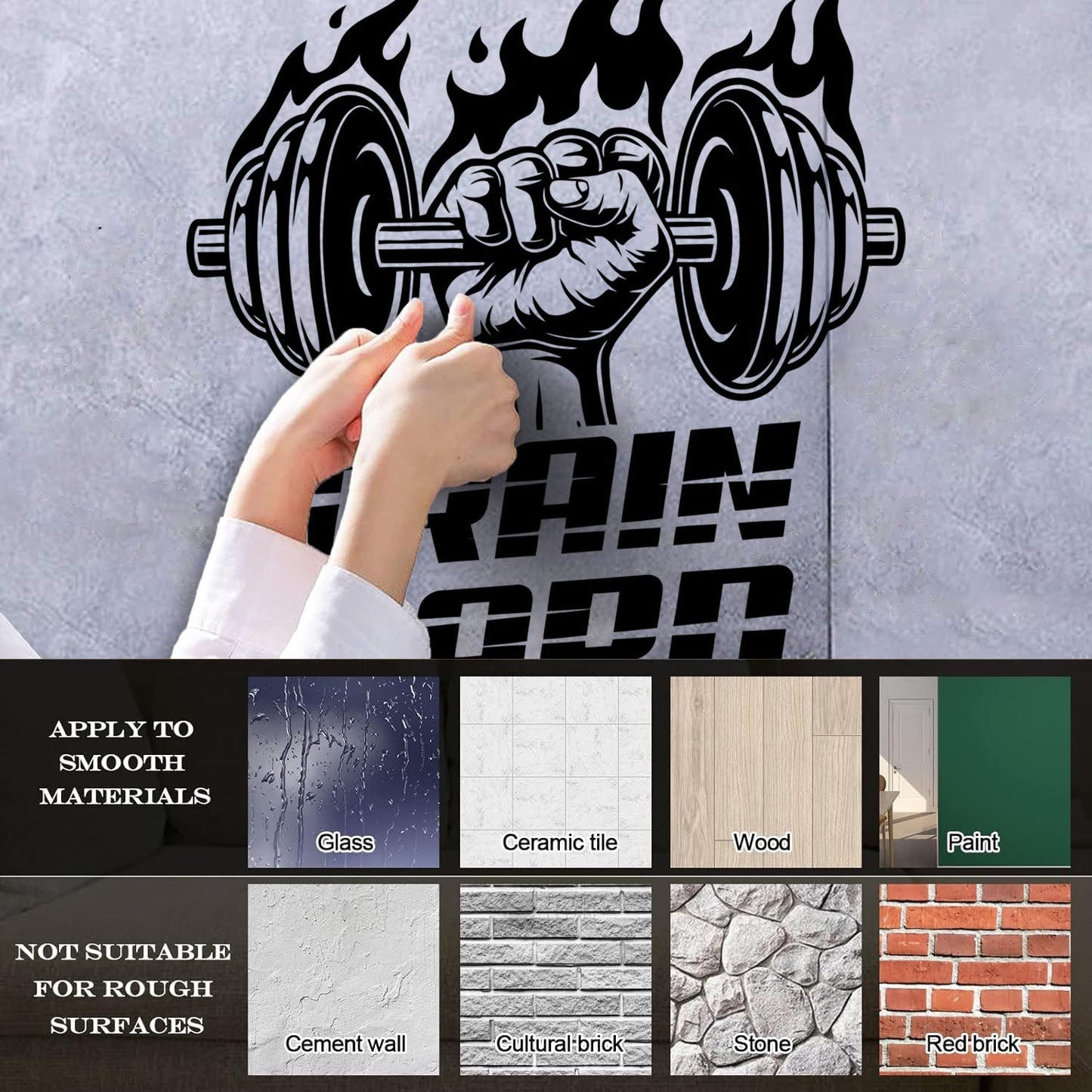 Fine Carving Decals Train Hard Barbell Gymnastics Fitnesscenter Iron Sport Wall Beautification