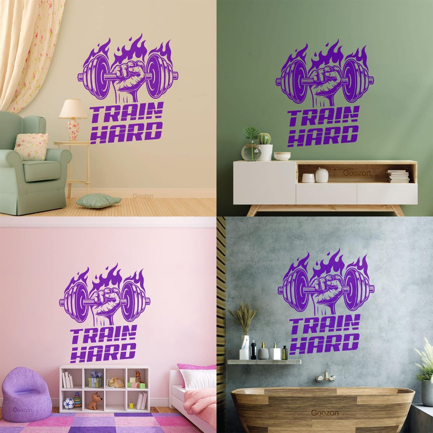 Fine Carving Decals Train Hard Barbell Gymnastics Fitnesscenter Iron Sport Wall Beautification