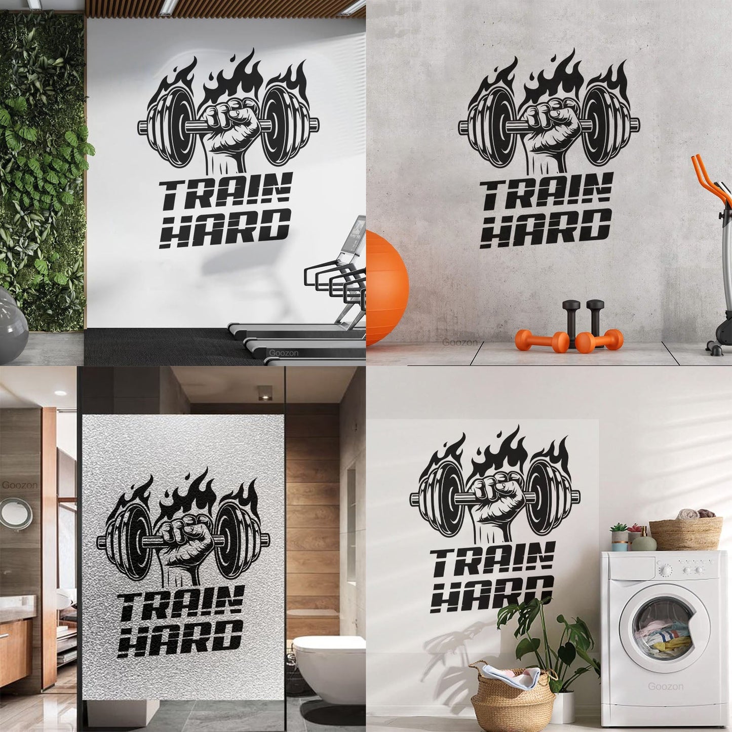 Fine Carving Decals Train Hard Barbell Gymnastics Fitnesscenter Iron Sport Wall Beautification