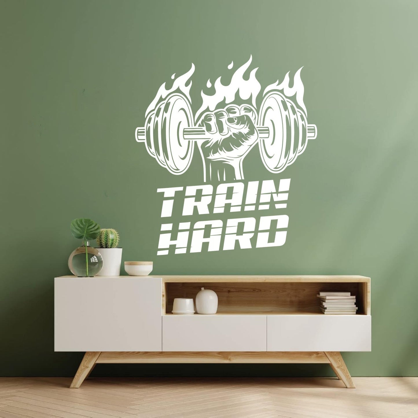 Fine Carving Decals Train Hard Barbell Gymnastics Fitnesscenter Iron Sport Wall Beautification