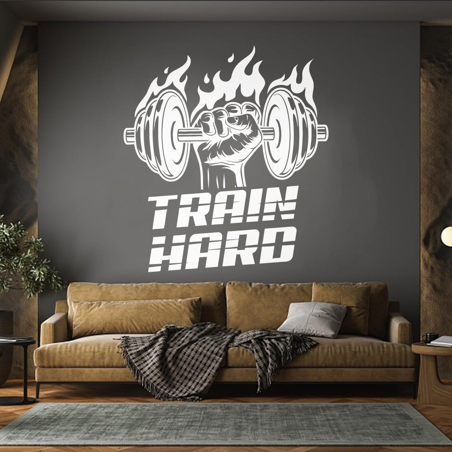 Fine Carving Decals Train Hard Barbell Gymnastics Fitnesscenter Iron Sport Wall Beautification