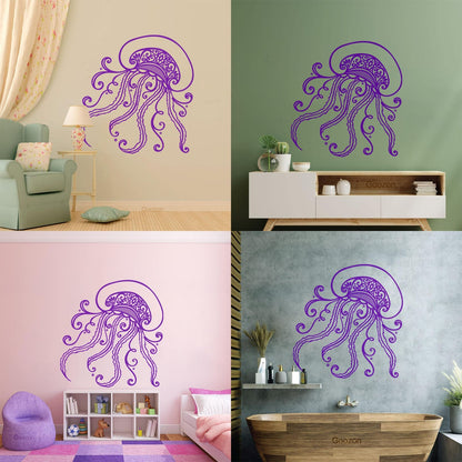 Wall Stickers Beauty Sea Jellyfish Oceans And Seas Inhabitant Glass Stickers