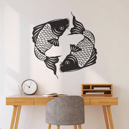 Engraving Stickers Asian Koi Carp Fish Japanese Style Removable Without Leaving Glue