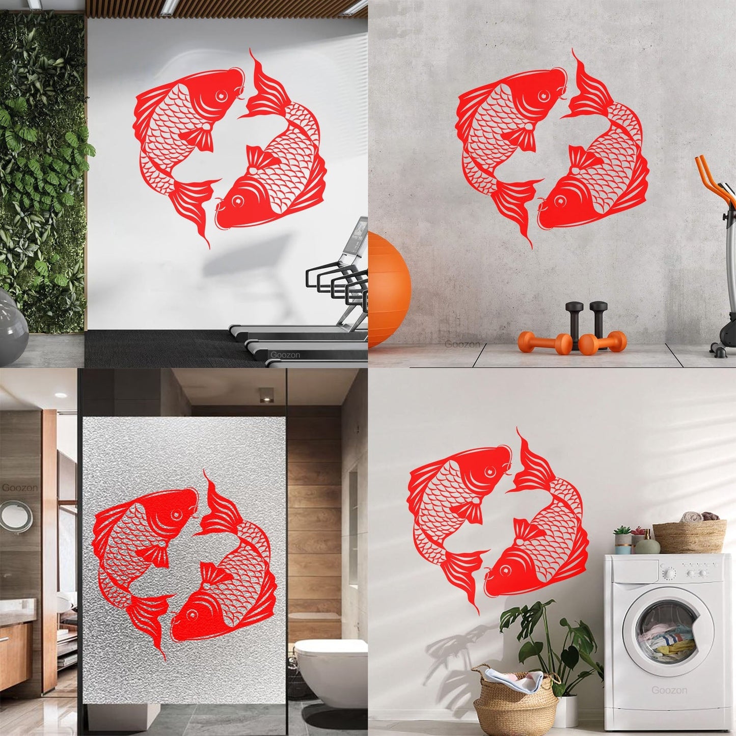 Engraving Stickers Asian Koi Carp Fish Japanese Style Removable Without Leaving Glue
