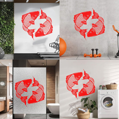 Engraving Stickers Asian Koi Carp Fish Japanese Style Removable Without Leaving Glue
