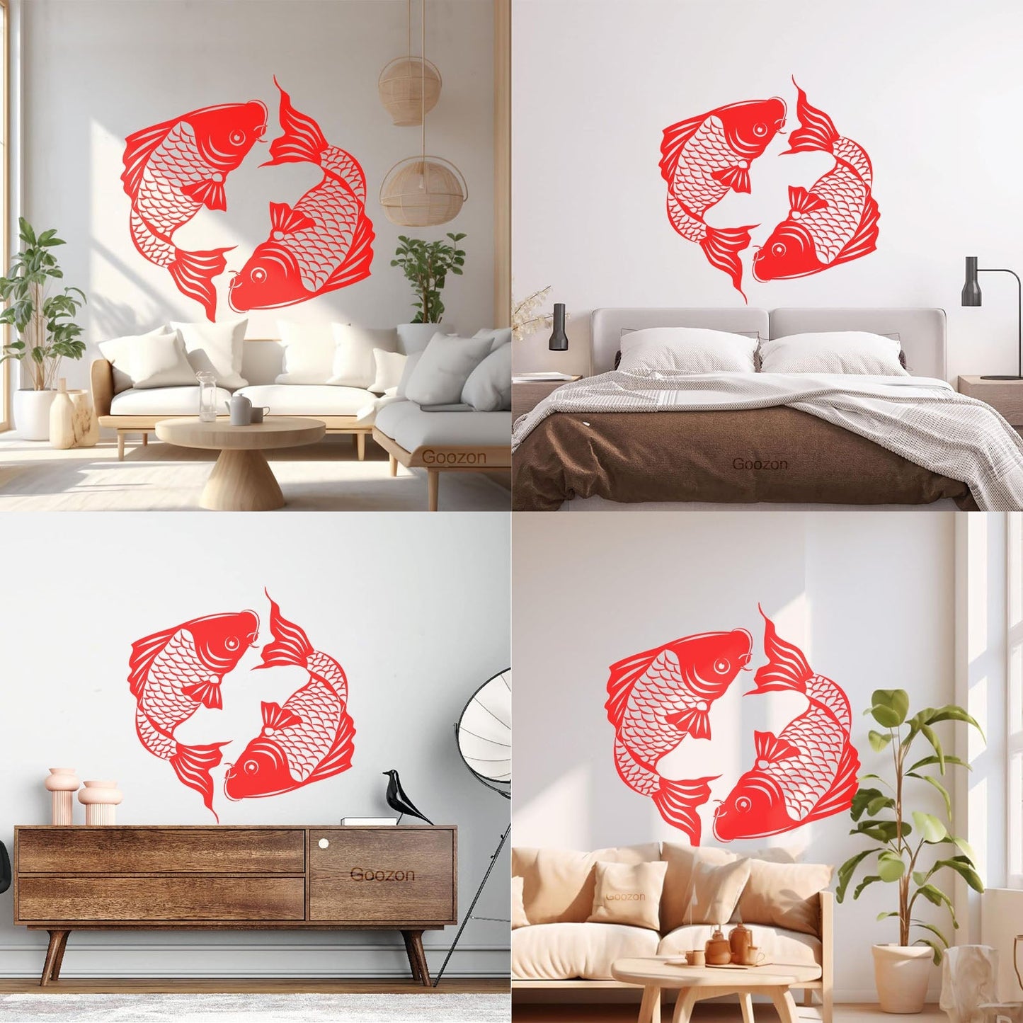 Engraving Stickers Asian Koi Carp Fish Japanese Style Removable Without Leaving Glue