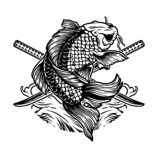 Lettering Stickers Asian Style Japanese Koi Carp Fish Swords Multi Color Selection