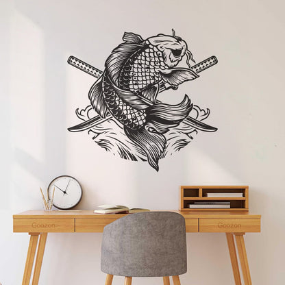 Lettering Stickers Asian Style Japanese Koi Carp Fish Swords Multi Color Selection