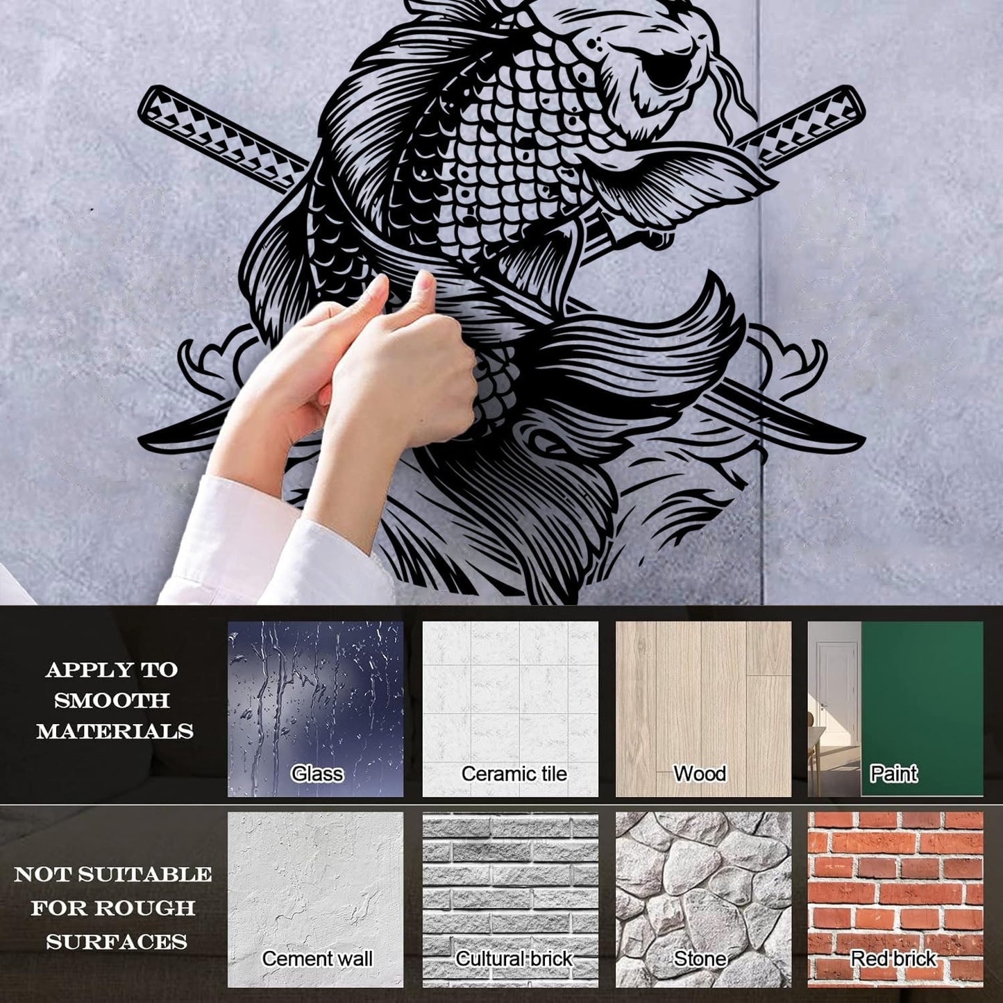 Lettering Stickers Asian Style Japanese Koi Carp Fish Swords Multi Color Selection