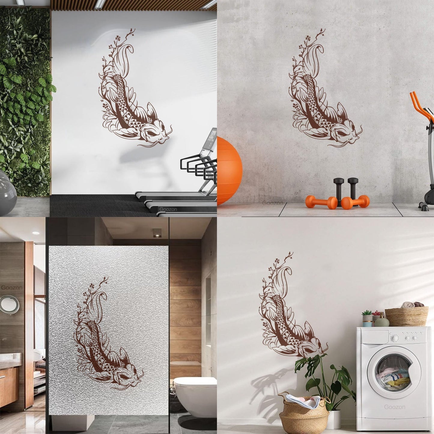 Wall Decals Paster Paper Asian Style Japanese Koi Carp Fish Sakura Tree Equipped With Transfer Film Kit
