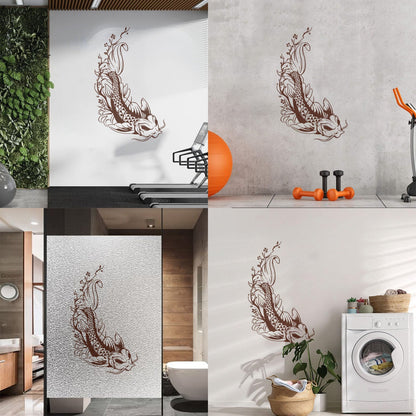 Wall Decals Paster Paper Asian Style Japanese Koi Carp Fish Sakura Tree Equipped With Transfer Film Kit