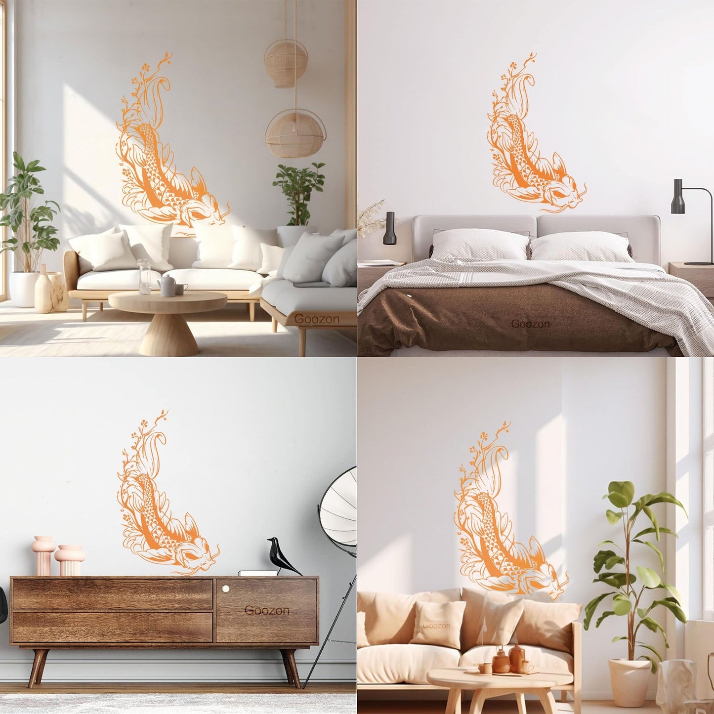 Wall Decals Paster Paper Asian Style Japanese Koi Carp Fish Sakura Tree Equipped With Transfer Film Kit
