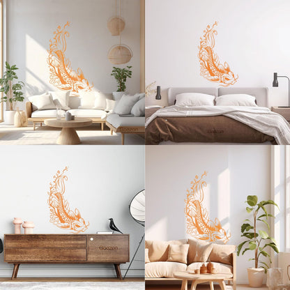 Wall Decals Paster Paper Asian Style Japanese Koi Carp Fish Sakura Tree Equipped With Transfer Film Kit