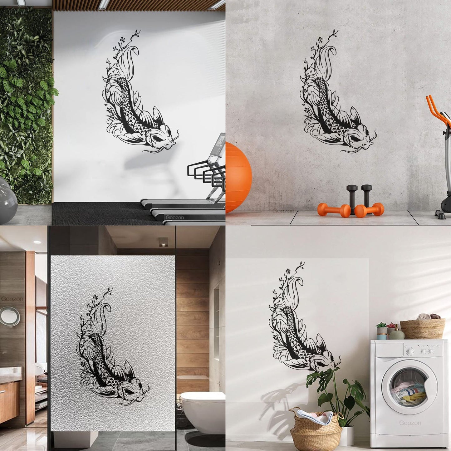 Wall Decals Paster Paper Asian Style Japanese Koi Carp Fish Sakura Tree Equipped With Transfer Film Kit