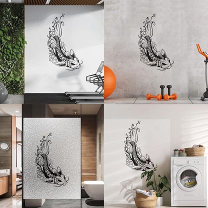 Wall Decals Paster Paper Asian Style Japanese Koi Carp Fish Sakura Tree Equipped With Transfer Film Kit