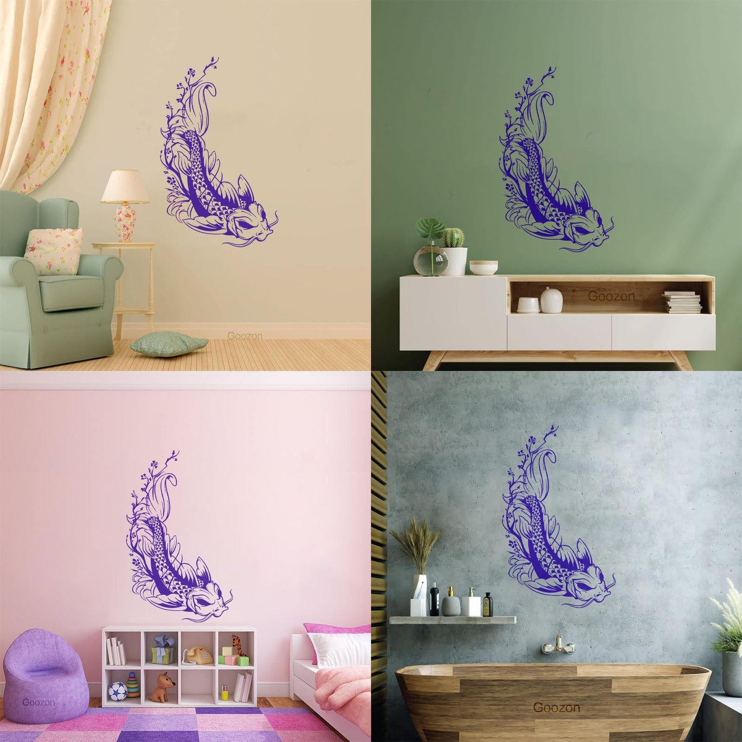 Wall Decals Paster Paper Asian Style Japanese Koi Carp Fish Sakura Tree Equipped With Transfer Film Kit