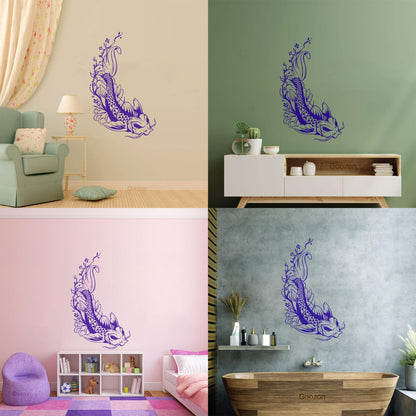 Wall Decals Paster Paper Asian Style Japanese Koi Carp Fish Sakura Tree Equipped With Transfer Film Kit