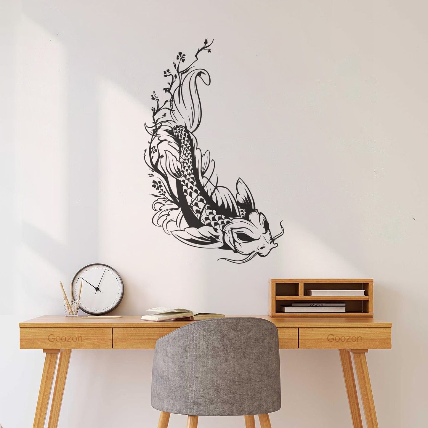 Wall Decals Paster Paper Asian Style Japanese Koi Carp Fish Sakura Tree Equipped With Transfer Film Kit