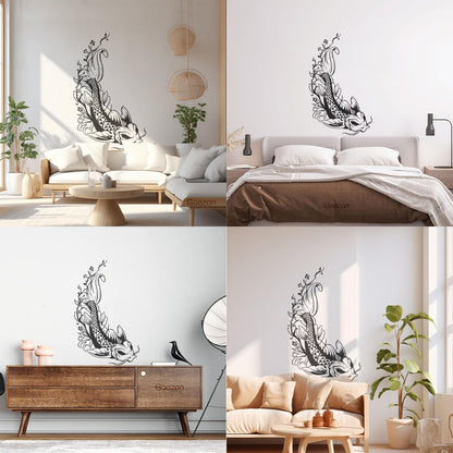Wall Decals Paster Paper Asian Style Japanese Koi Carp Fish Sakura Tree Equipped With Transfer Film Kit