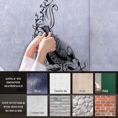 Wall Decals Paster Paper Asian Style Japanese Koi Carp Fish Sakura Tree Equipped With Transfer Film Kit