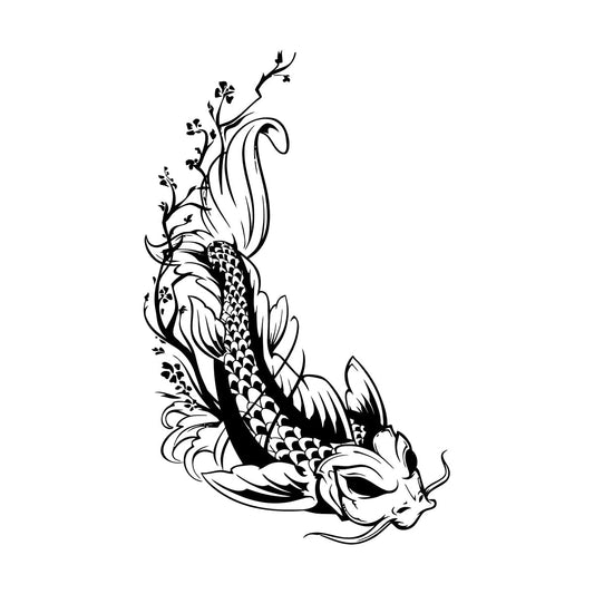 Wall Decals Paster Paper Asian Style Japanese Koi Carp Fish Sakura Tree Equipped With Transfer Film Kit