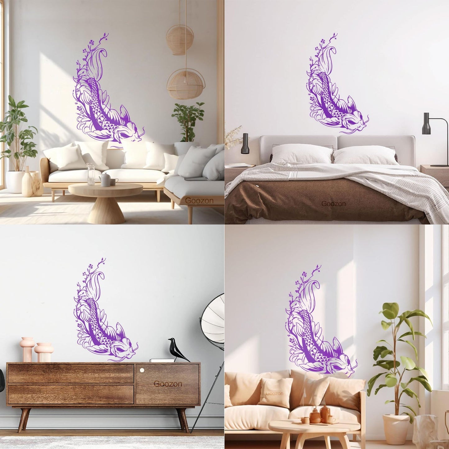 Wall Decals Paster Paper Asian Style Japanese Koi Carp Fish Sakura Tree Equipped With Transfer Film Kit