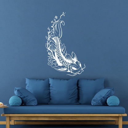 Wall Decals Paster Paper Asian Style Japanese Koi Carp Fish Sakura Tree Equipped With Transfer Film Kit