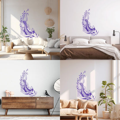 Wall Decals Paster Paper Asian Style Japanese Koi Carp Fish Sakura Tree Equipped With Transfer Film Kit