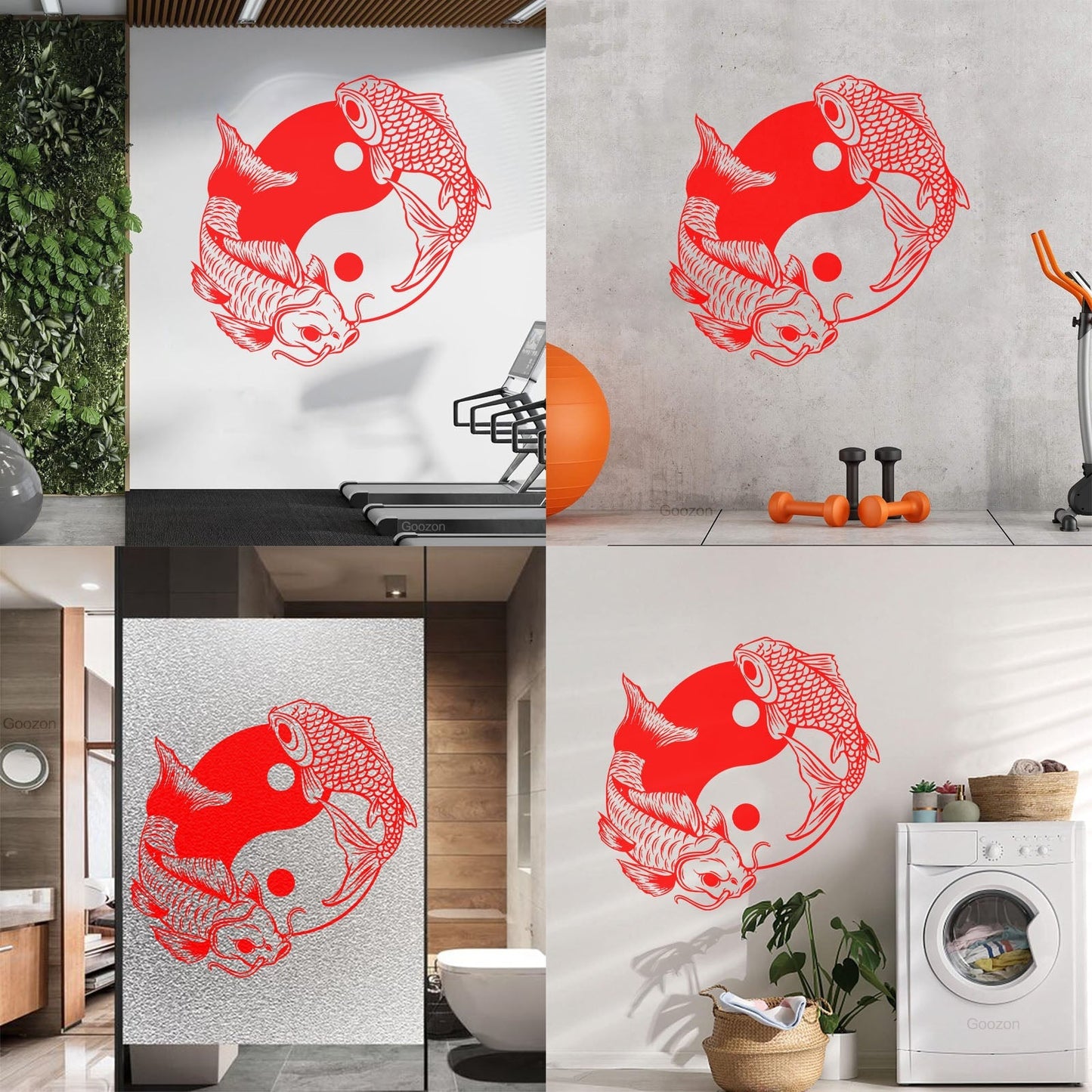 Engraving Decals Couple Fish Chinese Goldfish Yin Yang Symbol Waterproof