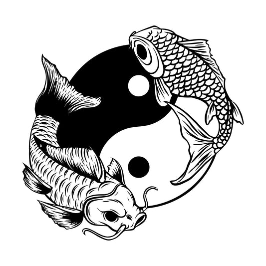 Engraving Decals Couple Fish Chinese Goldfish Yin Yang Symbol Waterproof