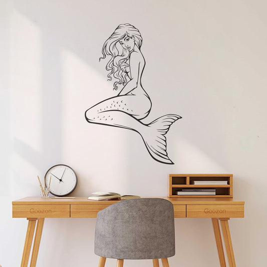Cartoon Mermaid Appeal Hot Girl Nautical Style Sea Shell Ocean Vinyl Wall Decals Glass Stickers