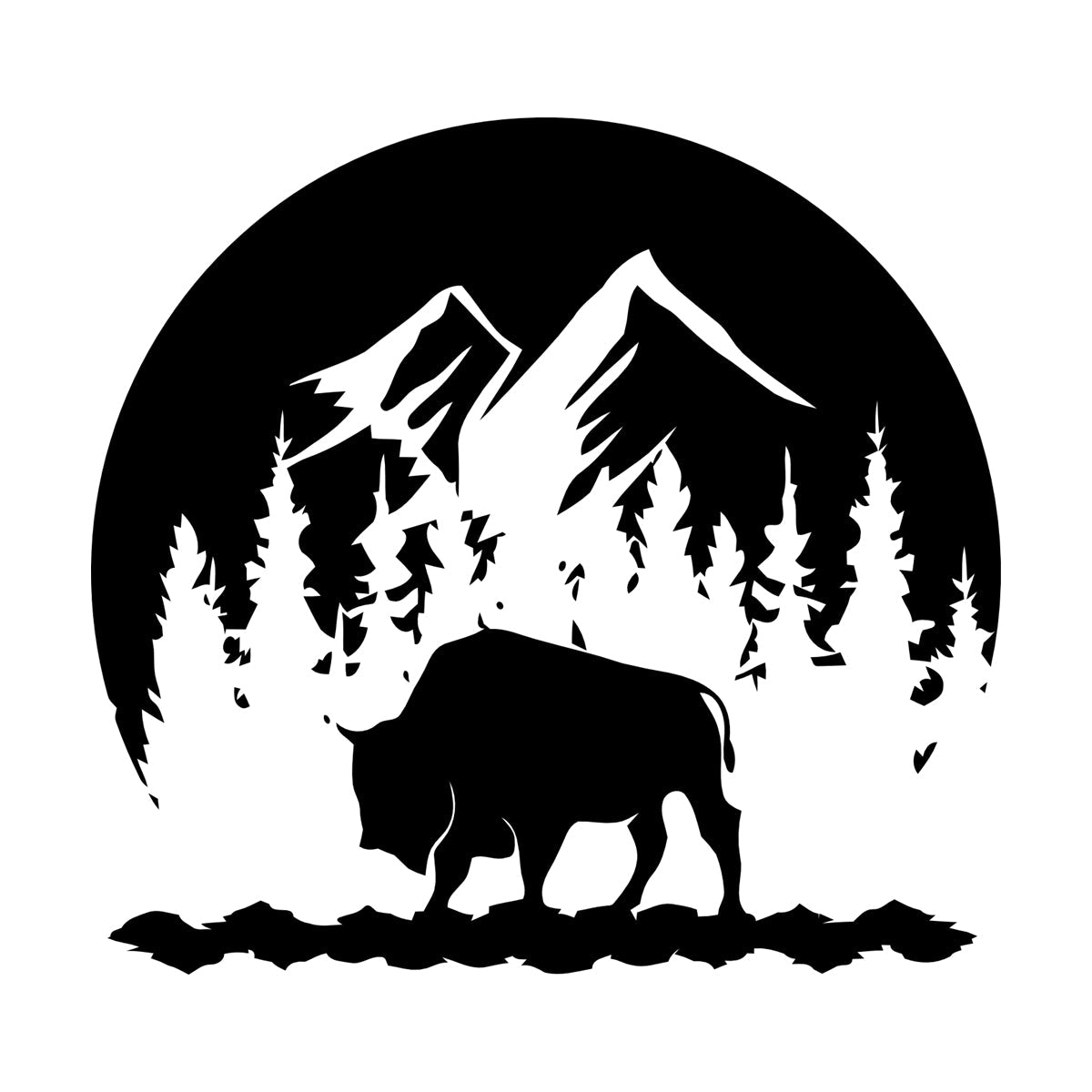 Sticker mural décoratif en vinyle représentant un taureau et des montagnes, silhouette naturelle d'animaux, forêt, tourisme, stickers pour verre