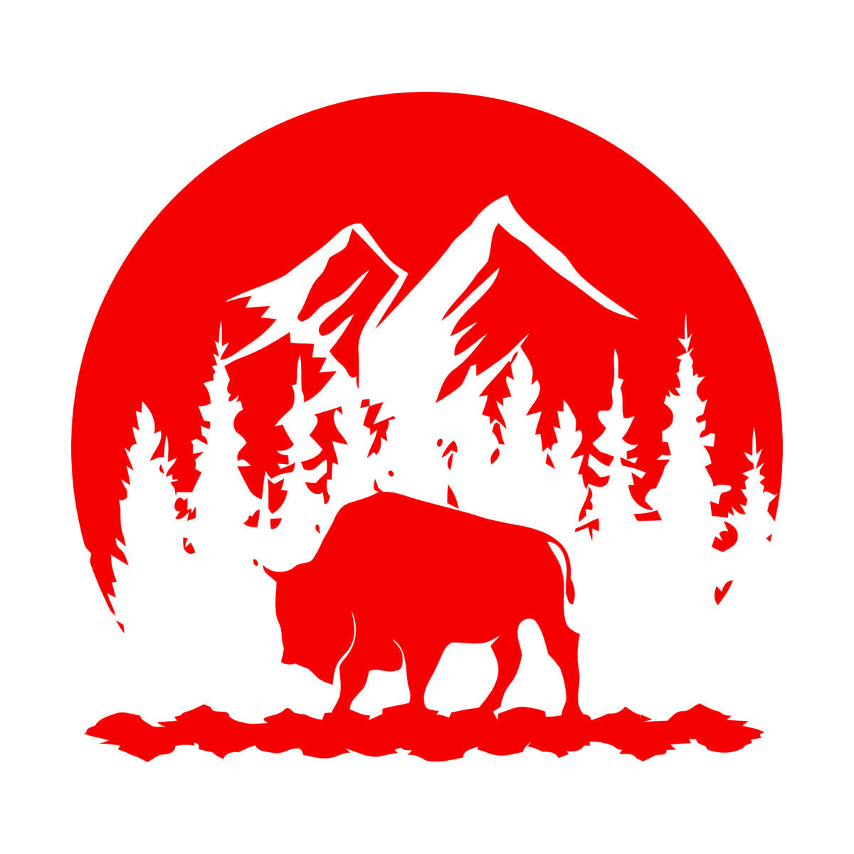 Sticker mural décoratif en vinyle représentant un taureau et des montagnes, silhouette naturelle d'animaux, forêt, tourisme, stickers pour verre