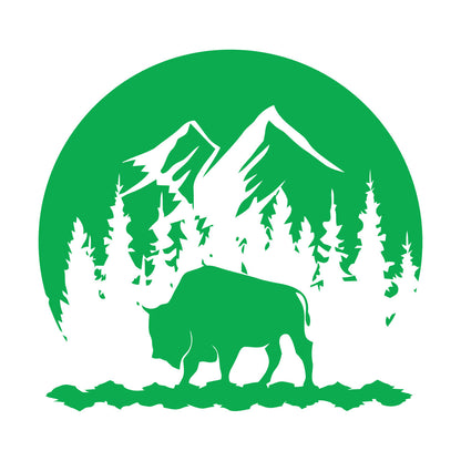 Sticker mural décoratif en vinyle représentant un taureau et des montagnes, silhouette naturelle d'animaux, forêt, tourisme, stickers pour verre