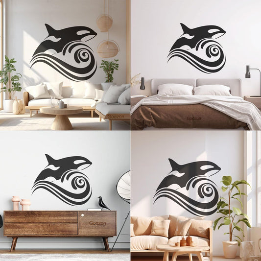 Stickers muraux en PVC motif orque, vagues, mer, océan, style autocollant pour fenêtre